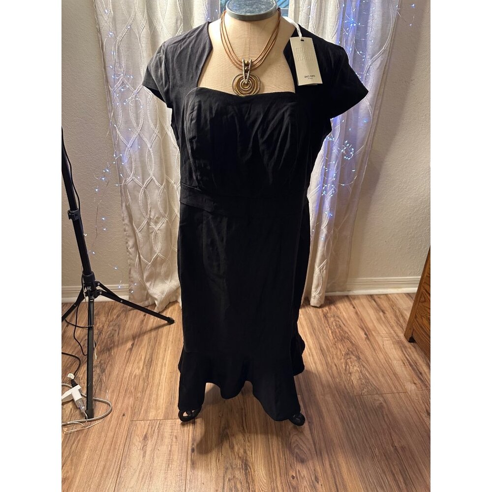 Grace Karin Womens XL Black Vtg 50 style Pencil Dress Cap Sleeve  Sweerheart LBD